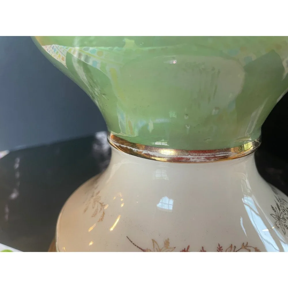 Vintage Fragonard Courting Couple Urn Lamp Green Porcelain Gold Trim Brass Base